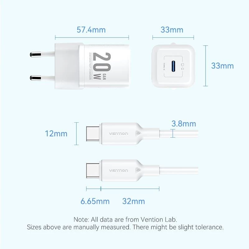 VENTION TZ-FEPW0-EU-01 20W USB-C Ładowarka Sieciowa Ładowarka Mobilna