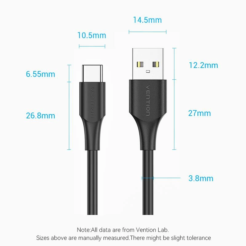 Przewód VENTION USB-C na USB 2.0 2m Czarny CTHBH
