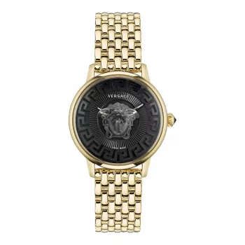 Zegarek VERSACE V-Circle Unisex Swiss Quartz VE6F00523 38mm Czarna Tarcza Skórzany Pasek