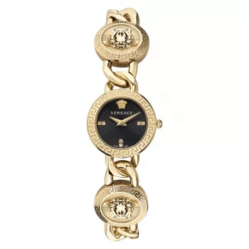 Zegarek damski Versace V-Circle Swiss Quartz 26mm czarna tarcza, skórzany pasek VE3C00422