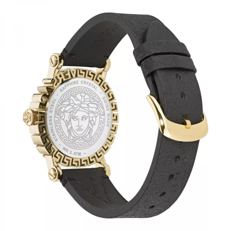 Zegarek damski Versace V-Circle Swiss Quartz VE6D00223 40mm Czarna Tarcza Pasek Skórzany