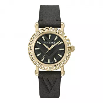 Zegarek damski Versace V-Circle Swiss Quartz VE6D00223 40mm Czarna Tarcza Pasek Skórzany