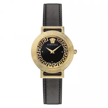 Zegarek damski Versace V-Circle VE3D00322 36mm Swiss Quartz Stal nierdzewna Czarna tarcza Skórzany pasek