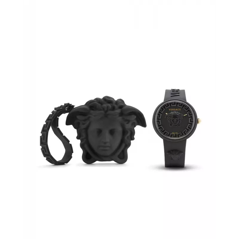 Versace V-Motif Damski Szwajcarski Zegarek Kwarcowy VE6G00223 39mm Czarna Tarcza Skórzany Pasek