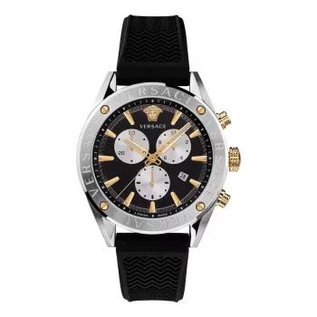 Zegarek męski VERSACE V-Race Swiss Quartz Chronograph VEHB00119 - 44mm, czarna tarcza, srebrna bransoleta ze stali nierdzewnej