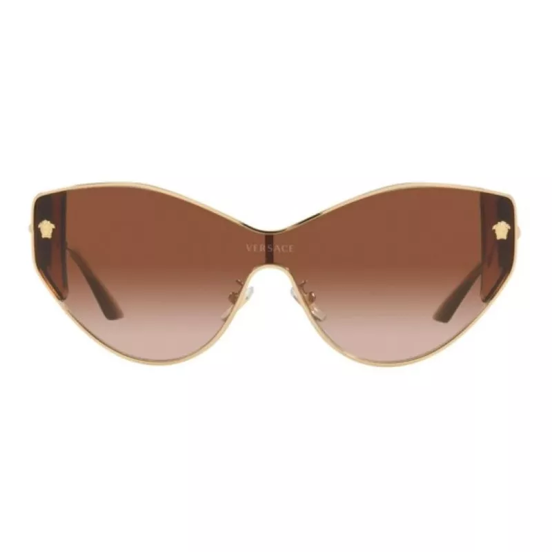 VERSACE VE2239-100213 Damskie okulary przeciwsłoneczne Gold Shield, brązowe soczewki poliwęglanowe 147mm