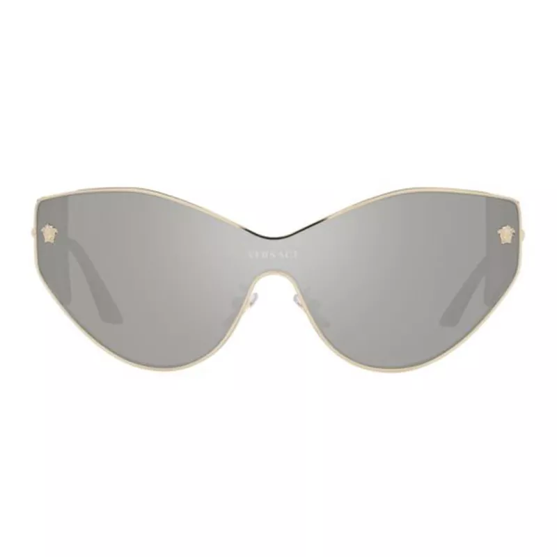 Okulary przeciwsłoneczne VERSACE VE2239-12526G dla kobiet, złota oprawka, szare soczewki lustrzane, 147 mm