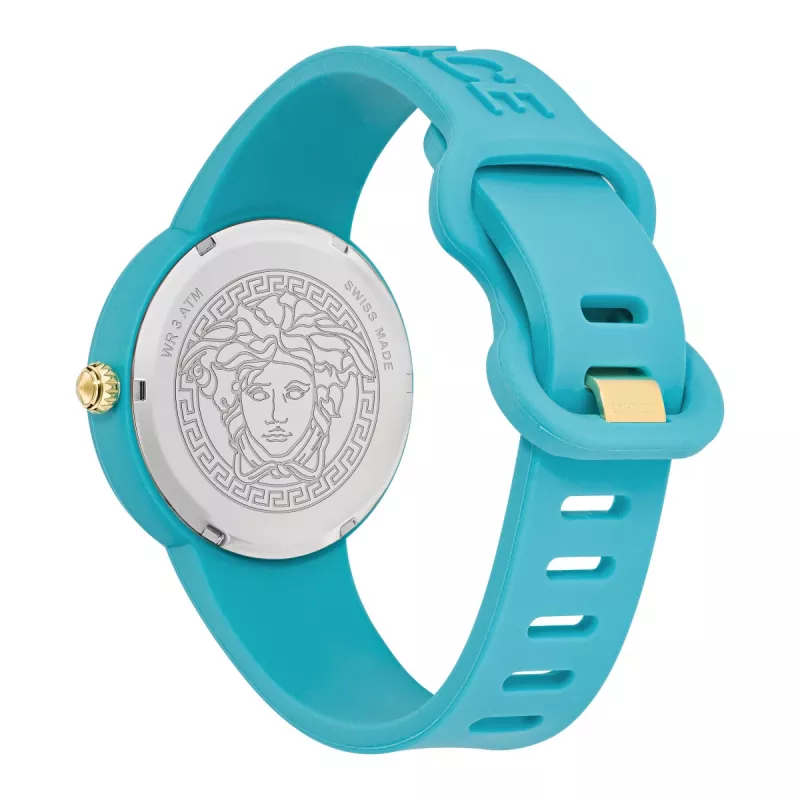 Zegarek damski Versace V-Motif Swiss Quartz VE6G00423 (39 mm) z czarną tarczą i skórzanym paskiem
