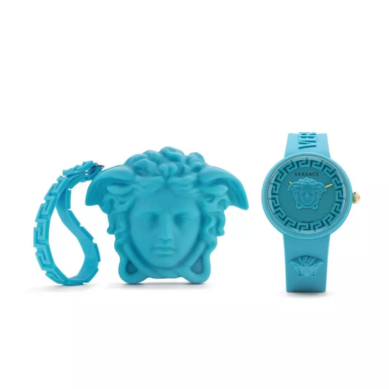 Zegarek damski Versace V-Motif Swiss Quartz VE6G00423 (39 mm) z czarną tarczą i skórzanym paskiem
