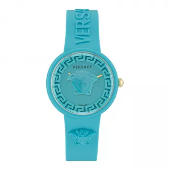 Zegarek damski Versace V-Motif Swiss Quartz VE6G00423 (39 mm) z czarną tarczą i skórzanym paskiem