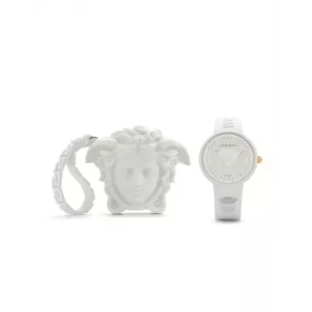 Zegarek damski Versace VE6G00123 Swiss Quartz 39 mm ze stali szlachetnej z czarnym skórzanym paskiem i srebrną tarczą