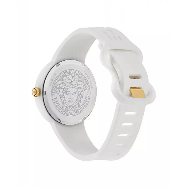 Zegarek damski Versace VE6G00123 Swiss Quartz 39 mm ze stali szlachetnej z czarnym skórzanym paskiem i srebrną tarczą