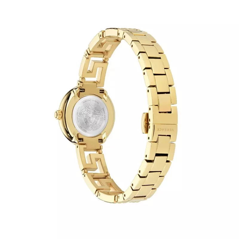Damski zegarek Versace VE7A00323 28 mm ze szwajcarskim mechanizmem kwarcowym, białą tarczą i czarnym skórzanym paskiem