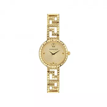 Damski zegarek Versace VE7A00323 28 mm ze szwajcarskim mechanizmem kwarcowym, białą tarczą i czarnym skórzanym paskiem