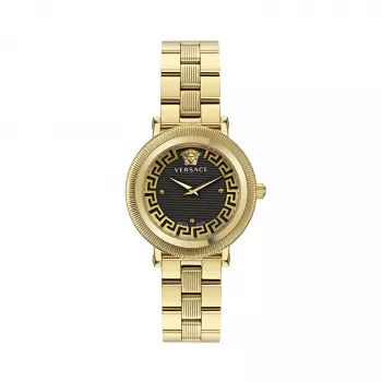 Zegarek damski VERSACE VE7F00623 Swiss Quartz 35mm Czarna Tarcza Skórzany Pasek