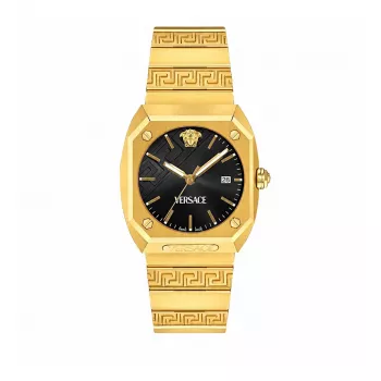 Zegarek damski VERSACE VE8F00424 kwarcowy, 44 mm, czarna tarcza, pasek skórzany