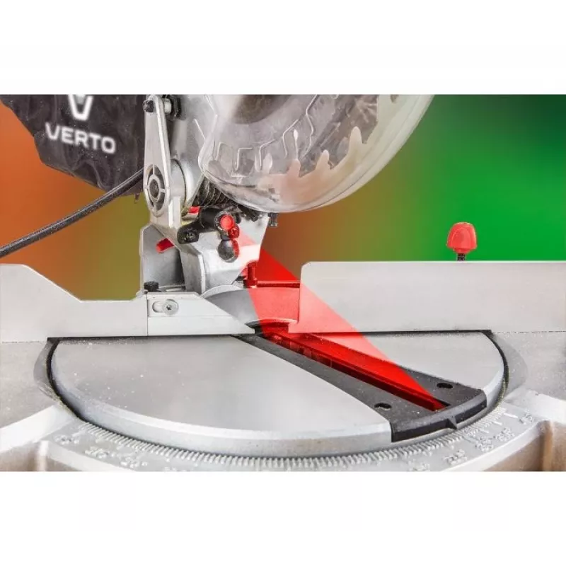 VERTO Piła ukośna 1500W, brzeszczot 210 x 30 mm, 5000 RPM, prowadnica laserowa, aluminiowa podstawa