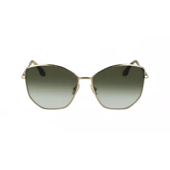 Okulary przeciwsłoneczne Victoria Beckham VB225S-700 dla kobiet, złota metalowa oprawka, brązowe gradientowe szkła, pilot