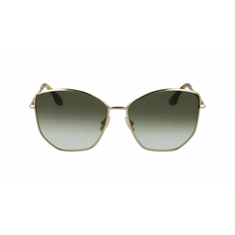 Okulary przeciwsłoneczne Victoria Beckham VB225S-700 dla kobiet, złota metalowa oprawka, brązowe gradientowe szkła, pilot