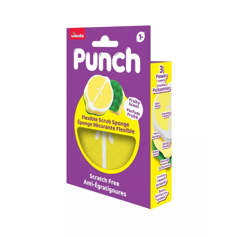Vileda Punch Elastyczna gąbka do szorowania, cytrynowa, 1 szt.