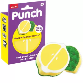 Vileda Punch Elastyczna gąbka do szorowania, cytrynowa, 1 szt.