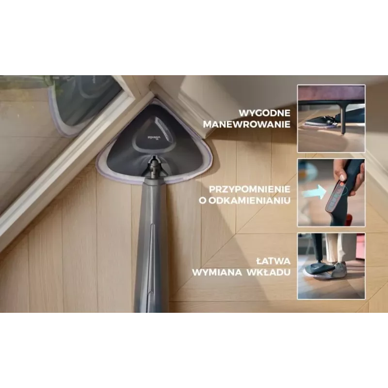 Vileda Steam Plus Pro Mop Parowy - 1550W, Zbiornik 400ml, 2 Nakładki Mikrofibrowe, Ślizgacz do Dywanów