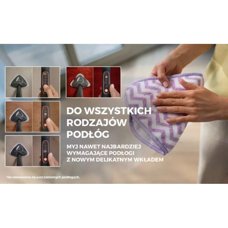 Vileda Steam Plus Pro Mop Parowy - 1550W, Zbiornik 400ml, 2 Nakładki Mikrofibrowe, Ślizgacz do Dywanów