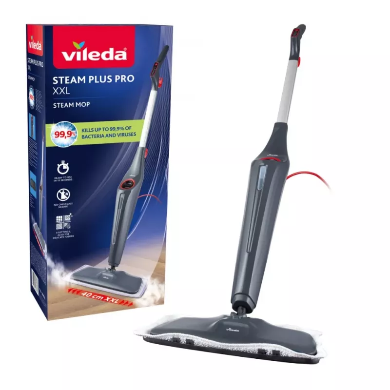 Vileda Steam Plus XXL Pro Mop Parowy z 2 Dodatkowymi Nakładkami z Mikrofibry