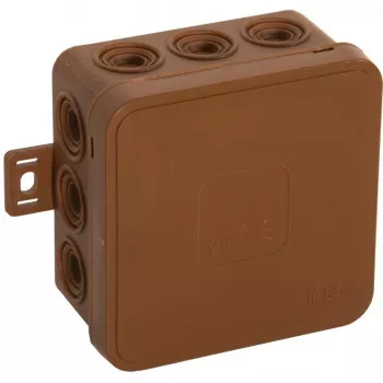 VIPLAST V5 Klik Puszka instalacyjna natynkowa pusta, 12 wejść kablowych, brązowa, IP54, 75x75x41 mm, 035-02