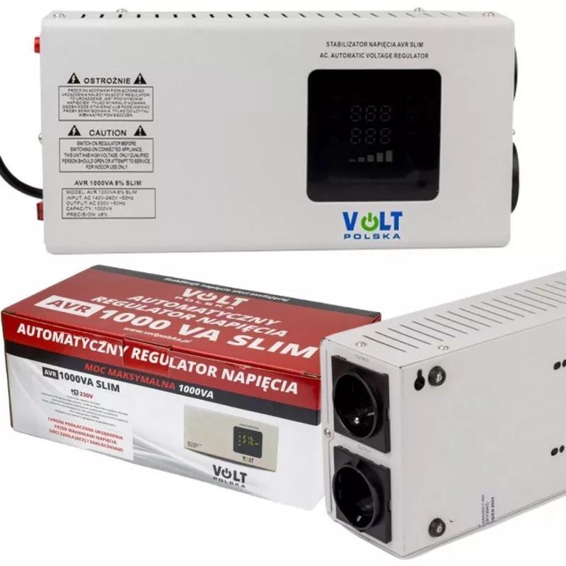 Volt Polska 5AVRZS1000 AVR 1000VA Slim Automatyczny Regulator Napięcia - 600W, 2 gniazda, LCD