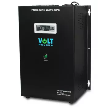 VOLT POLSKA Sinus UPS 500 Line-Interactive UPS, 500VA/300W, Czysty Sinus, Zewnętrzny Akumulator 12V 40Ah