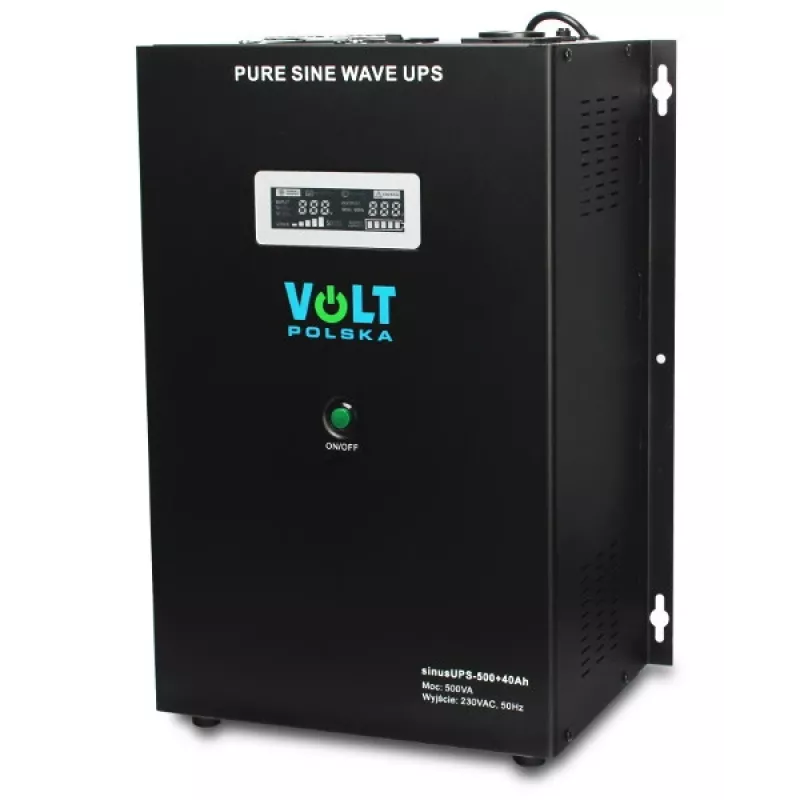VOLT POLSKA Sinus UPS 500 Line-Interactive UPS, 500VA/300W, Czysty Sinus, Zewnętrzny Akumulator 12V 40Ah
