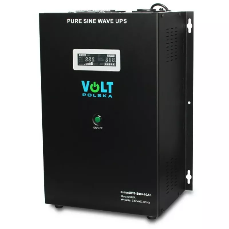 VOLT POLSKA Sinus UPS 500 Line-Interactive UPS, 500VA/300W, Czysty Sinus, Zewnętrzny Akumulator 12V 40Ah