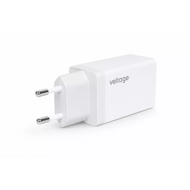 Voltage GaN Ładowarka Ścienna 67W, 2x USB-C i 1x USB-A, PD 3.0, QC 3.0, PPS, Wtyczka EU, Biała