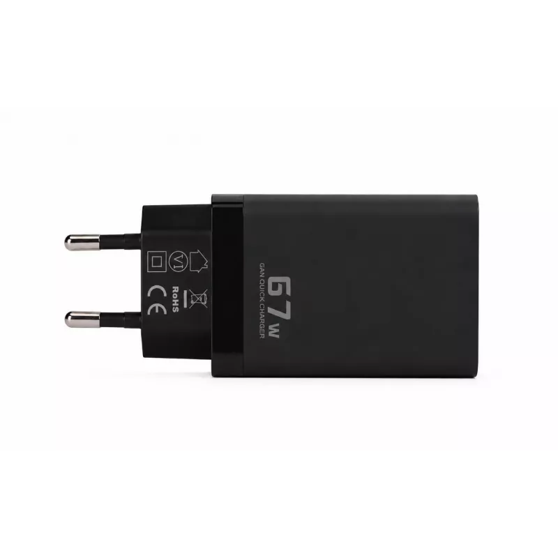 Ładowarka sieciowa Voltage GaN 67W, PD 3.0 / QC 3.0, 2x USB-C i 1x USB-A, wtyczka EU, czarna
