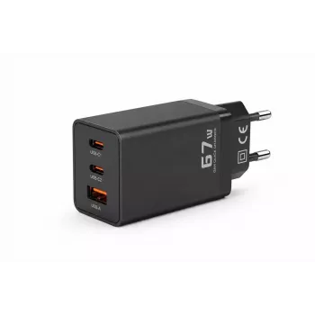 Ładowarka sieciowa Voltage GaN 67W, PD 3.0 / QC 3.0, 2x USB-C i 1x USB-A, wtyczka EU, czarna