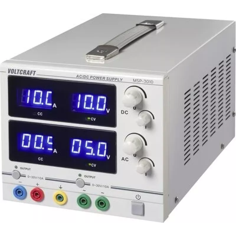 VOLTCRAFT MSP-3010 Regulowany zasilacz laboratoryjny AC i DC 0-30 V 0-10 A 2x 300 W 4 mm gniazdo bananowe, podwójne wyjście (VC-17370145)
