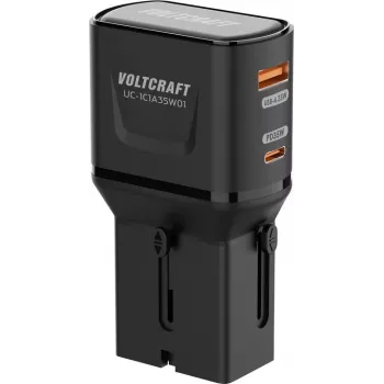 VOLTCRAFT UC-1C1A35W01 35W podróżna ładowarka ścienna USB-C PD i USB-A Quick Charge, czarna, z adapterami EU/UK/US VC-17792720