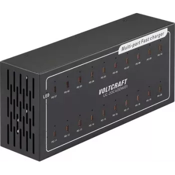 Voltcraft UC-20C400W01 20-portowa stacja ładująca USB-C 400W 5V/3A na port, obudowa metalowa z aktywnym chłodzeniem VC-16676850