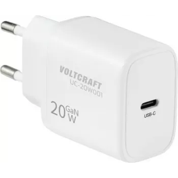 VOLTCRAFT UC-20W001 Ładowarka ścienna USB 20 W 1x USB-C Szybkie ładowanie, USB PD 3.0, Biały, GaN (VC-17942085)