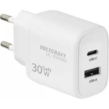 VOLTCRAFT UC-30W001 ładowarka ścienna USB GaN 30W, 1x USB-C PD 3.0 + 1x USB-A Quick Charge, biała VC-17942310