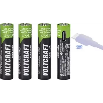 VOLTCRAFT VC-AAA400USB akumulatorki AAA Li-Ion z ładowaniem USB-C 400 mAh 1,5 V – 4 sztuki