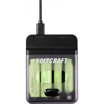 Voltcraft VC-BC4-PB1 2-w-1 ładowarka do akumulatorów NiMH i power bank dla 4x AA/AAA, 500mA, wejście USB-C, wyjście USB-A, czarny