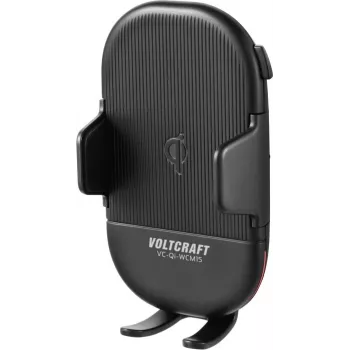 VOLTCRAFT VC-Qi-WCM15 Uchwyt samochodowy na kratkę nawiewu do telefonu z ładowaniem bezprzewodowym Qi 15W, 55-89mm, automatyczny zacisk, czarny