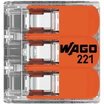 Złączka przelotowa WAGO 221-413 COMPACT, 3-przewodowa, 0,2–4 mm², przezroczysta, 50 szt.