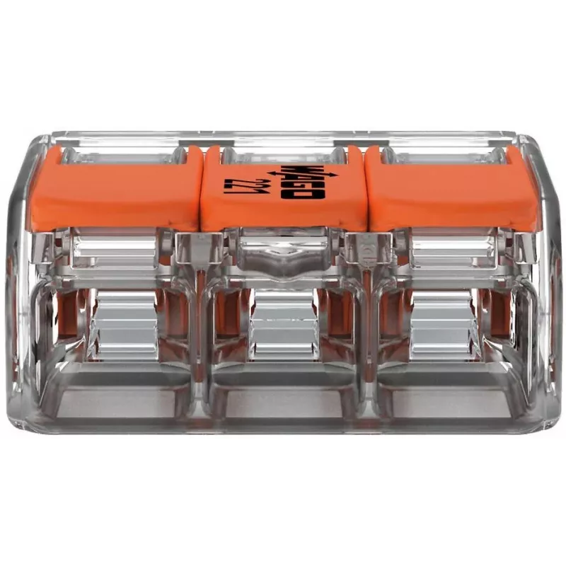Złączka przelotowa WAGO 221-413 COMPACT, 3-przewodowa, 0,2–4 mm², przezroczysta, 50 szt.