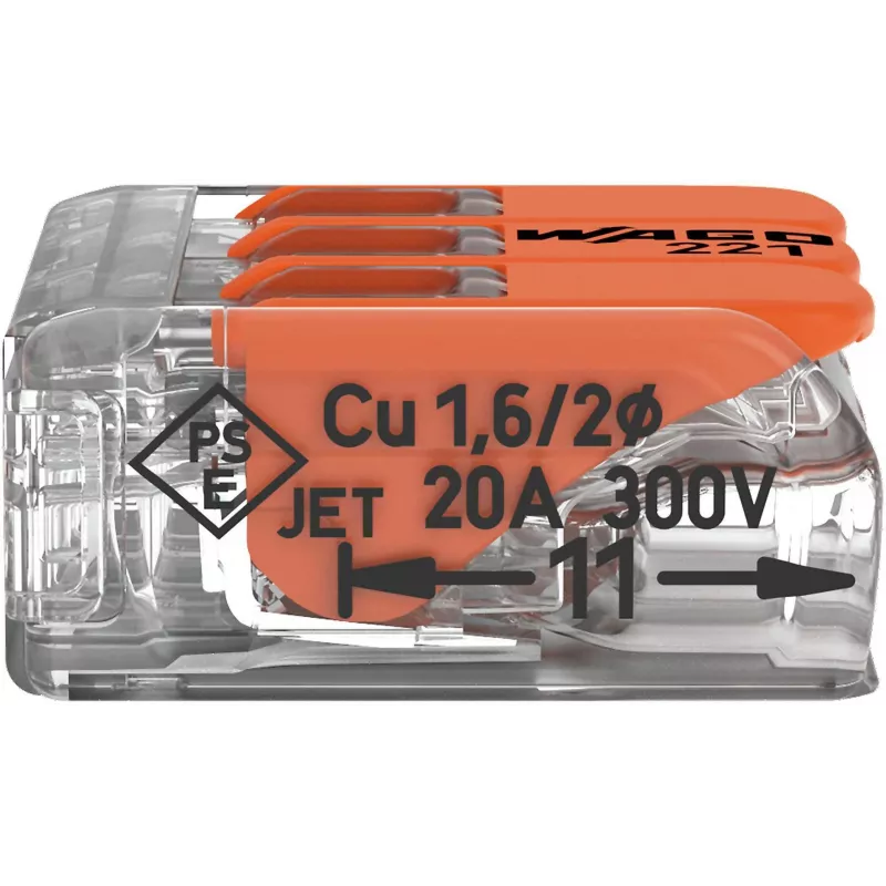 Złączka przelotowa WAGO 221-413 COMPACT, 3-przewodowa, 0,2–4 mm², przezroczysta, 50 szt.