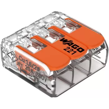 Złączka przelotowa WAGO 221-413 COMPACT, 3-przewodowa, 0,2–4 mm², przezroczysta, 50 szt.