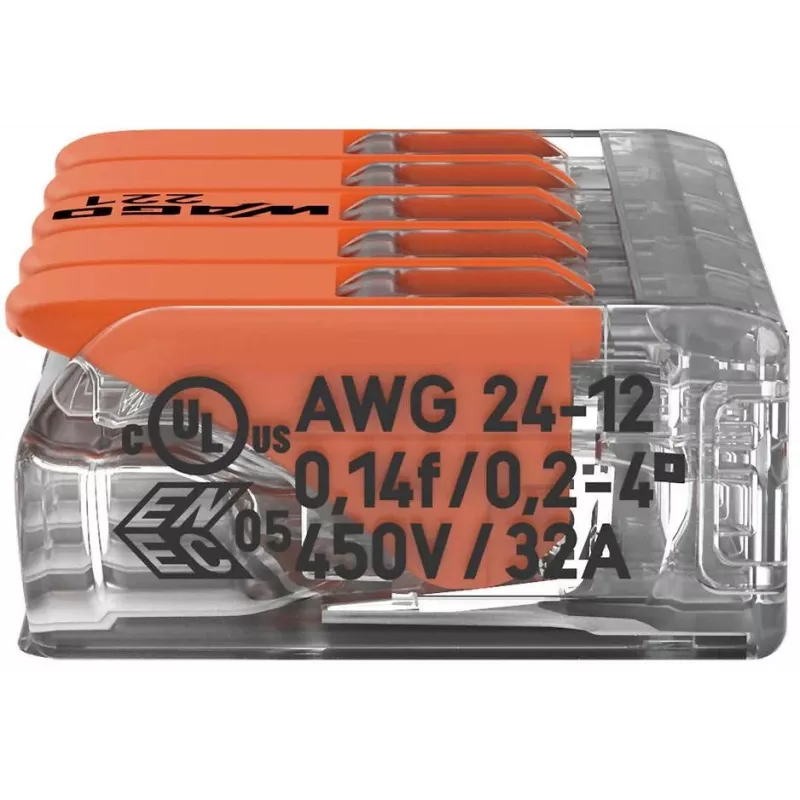 WAGO 221-415 COMPACT Złączka do przewodów 5-żyłowa, 0,2-4 mm², 25 sztuk