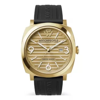 Zegarek damski WATCHPEOPLE Quartz Analog 700993 45mm srebrna koperta ze stopu, czarna tarcza, czarny pasek z ekoskóry